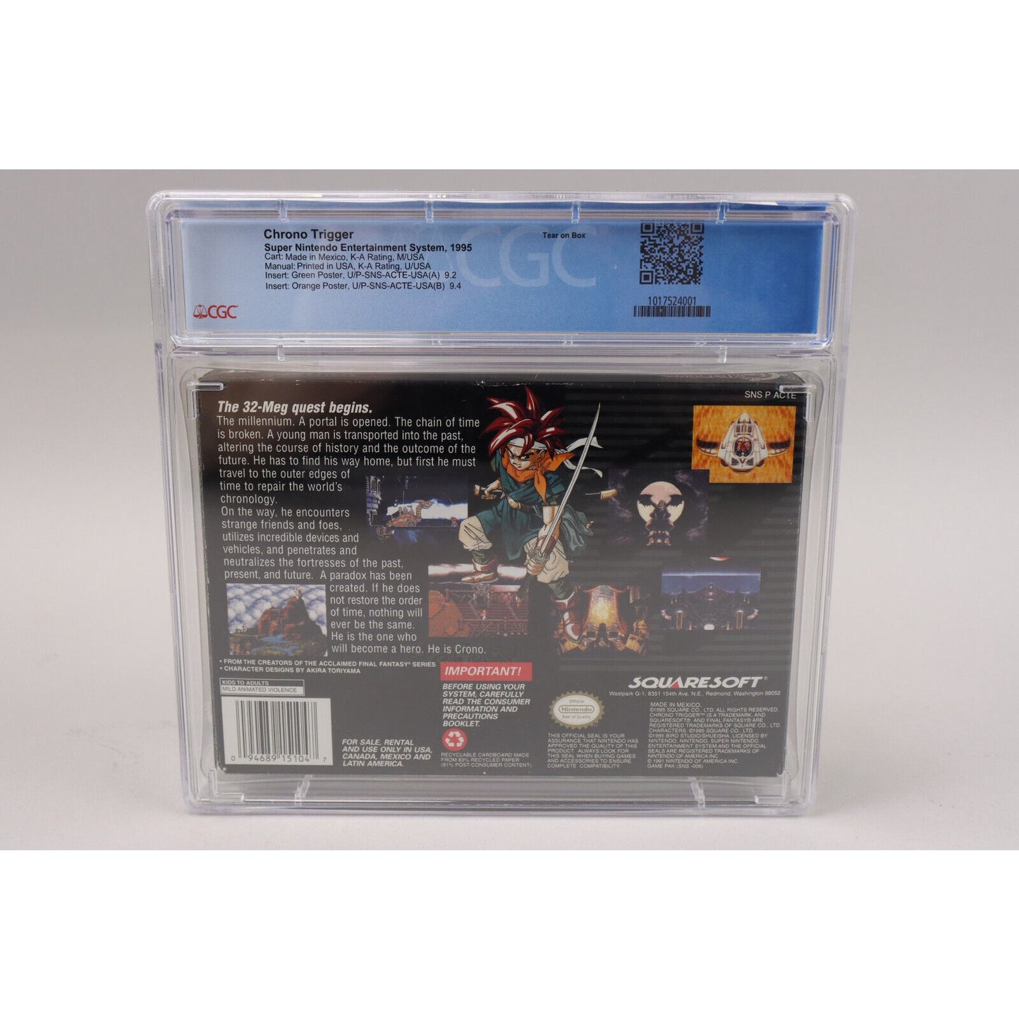 Chrono Trigger Super Nintendo SNES 1995 Squaresoft CIB Complete CGC Graded 8.0