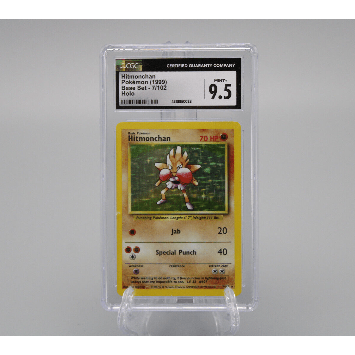 Pokemon TCG Hitmonchan Base Set Holo Card 7/102 CGC Graded 9.5 MINT+ 1999