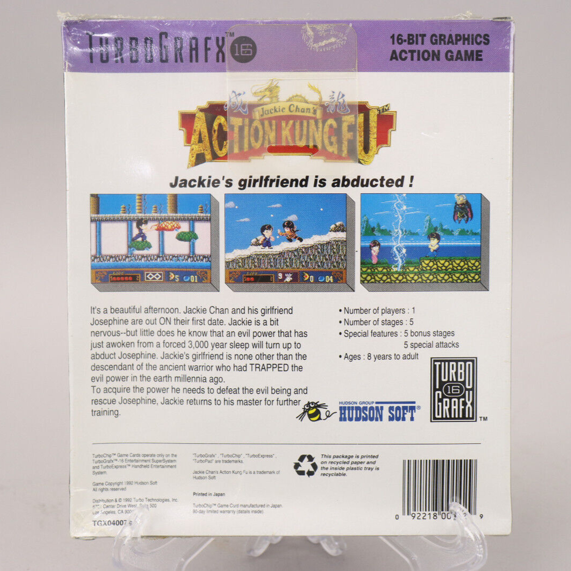 Jackie Chan's Action Kung Fu NEC TurboGrafx-16 TG16 1992 Hudson Factory Sealed!