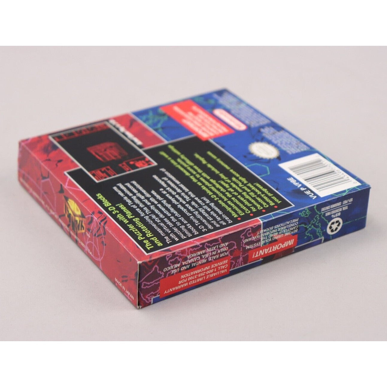 3D Tetris Nintendo Virtual Boy VB 1996 EX/NM CIB Complete in Box w/Manual