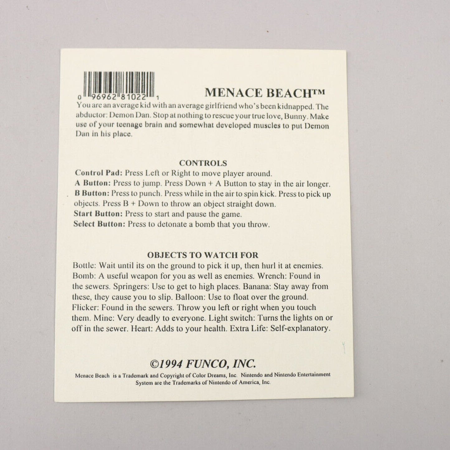 Menace Beach Nintendo NES Unlicensed 1990 Color Dreams CIB w/Manual & Box