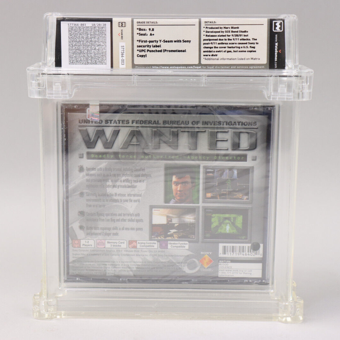 Syphon Filter 3 Sony PlayStation PS1 PSX Original 9/11 Cover Artwork Wata 9.8 A+