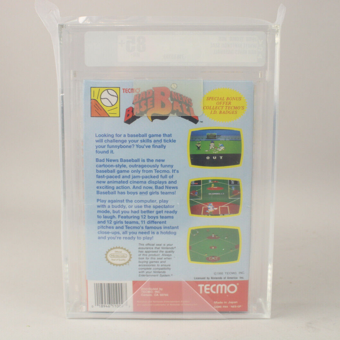 Bad News Baseball Nintendo NES Tecmo New Sealed VGA Graded Gold Level 85+ NM+