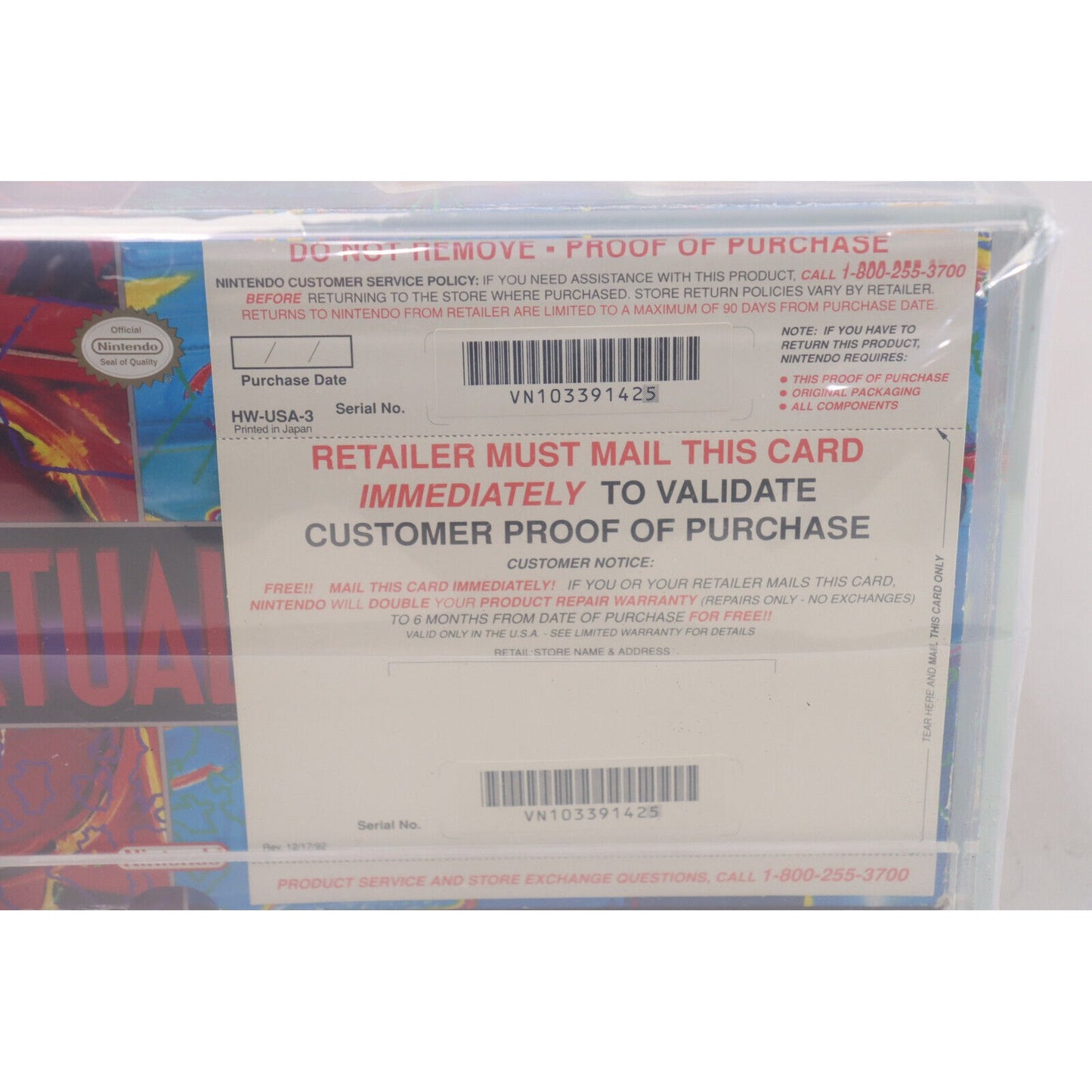 1995 Nintendo Virtual Boy System w/ Mario's Tennis VGA Graded 80+ NM Qualified