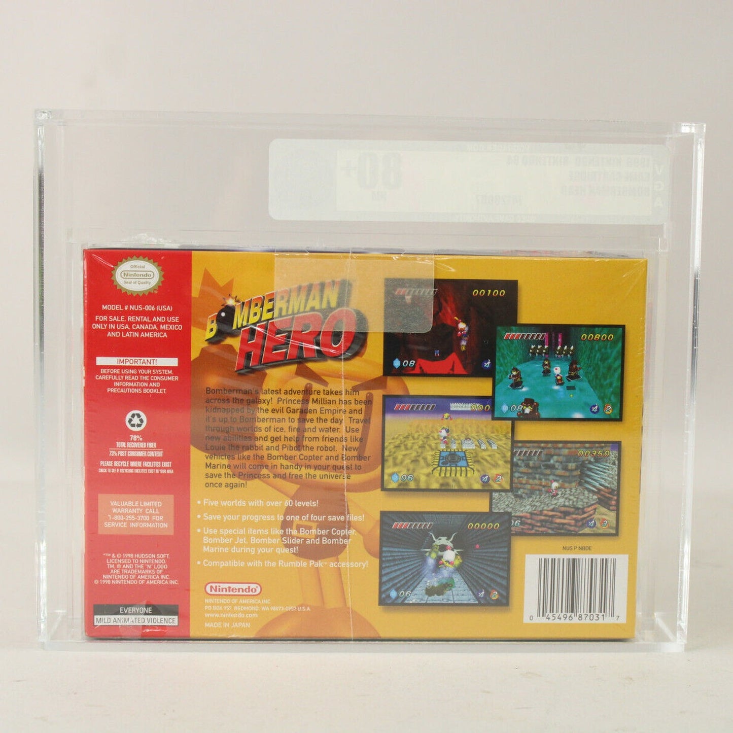 Bomberman Hero Nintendo 64 N64 1998 New Factory Sealed VGA Graded 80+ NM