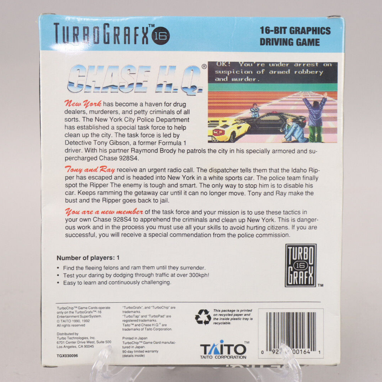 Chase H.Q. NEC TurboGrafx-16 TG16 1992 Taito New & Factory Sealed!