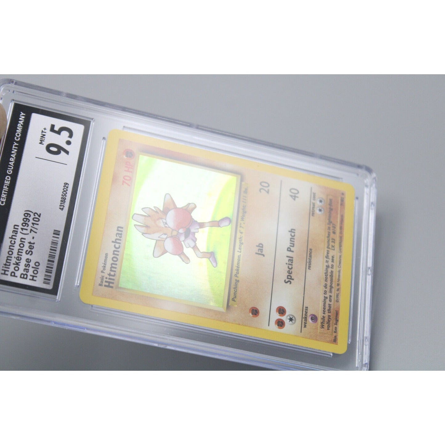 Pokemon TCG Hitmonchan Base Set Holo Card 7/102 CGC Graded 9.5 MINT+ 1999