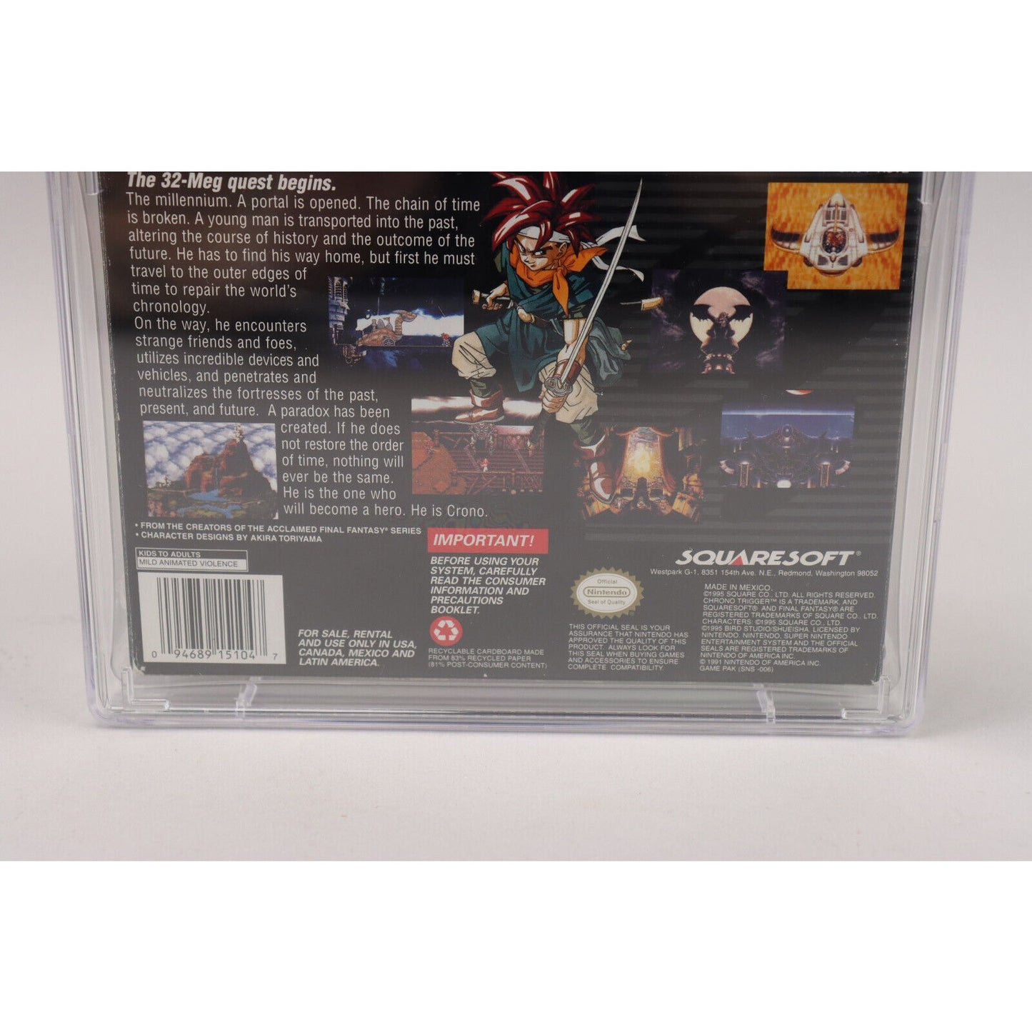 Chrono Trigger Super Nintendo SNES 1995 Squaresoft CIB Complete CGC Graded 8.0