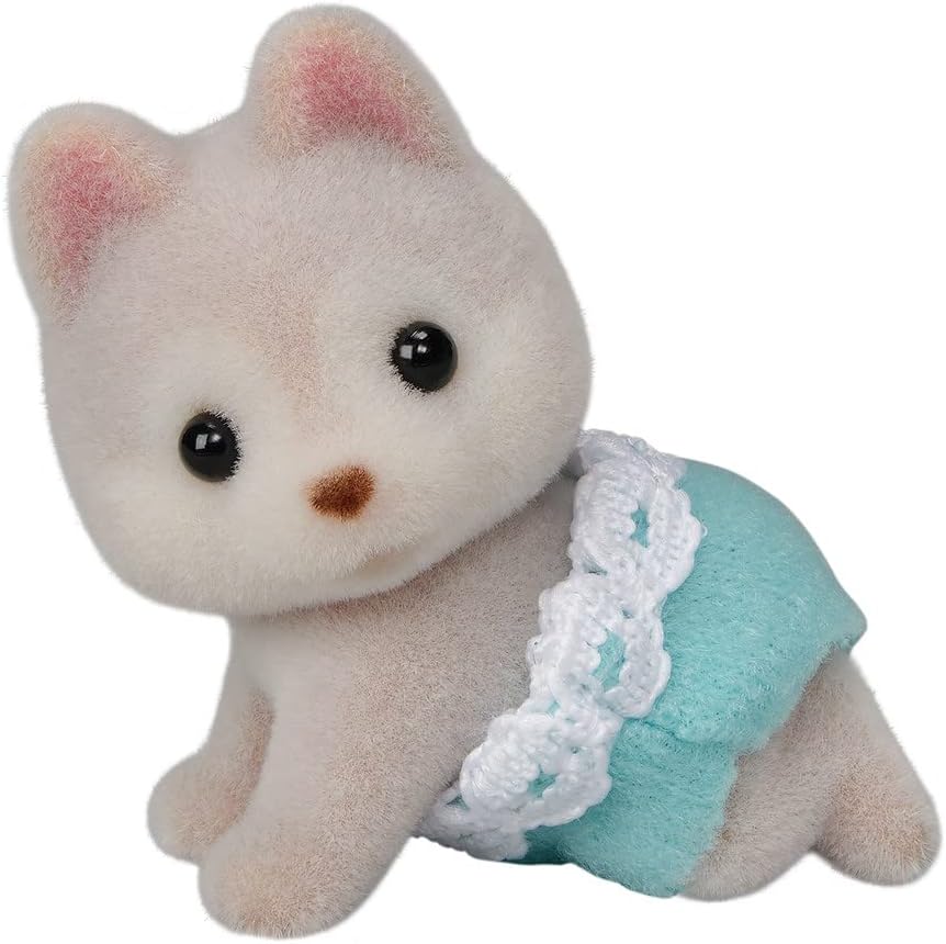 Calico Critters Husky Twins Doll Set - 2 Puppy Dog Figures & Train Vehicle - Epoch Everlasting Play
