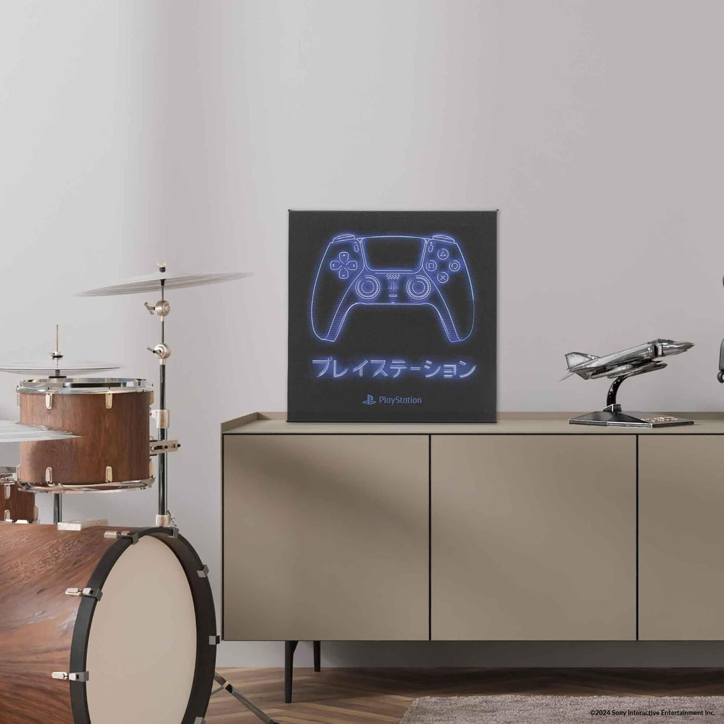 Playstation Blue Neon Controller Art Print on Gallery Wrapped Canvas - Sony, Open Road Brands