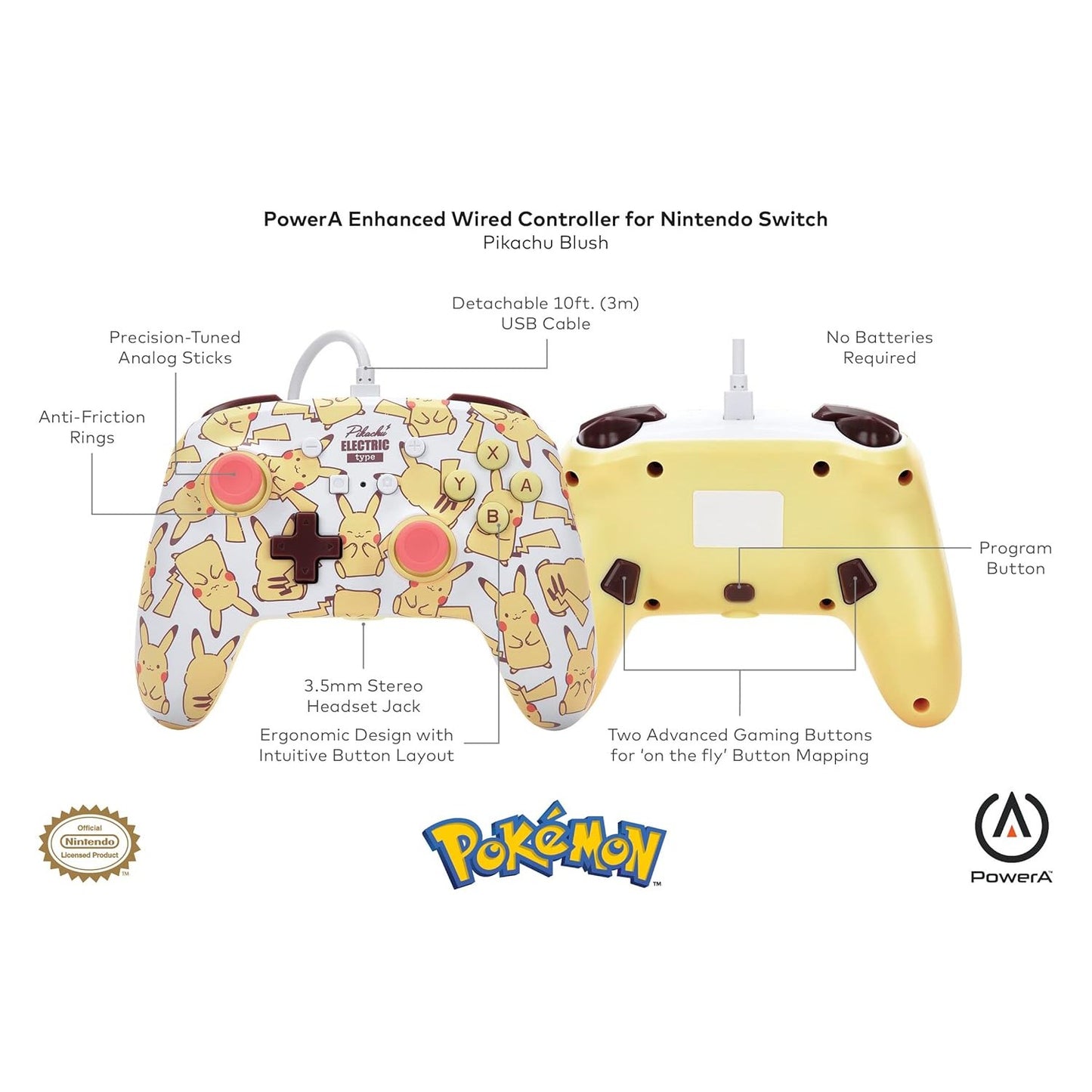 Pokémon Pikachu Blush Enhanced Wired Controller - Nintendo Switch - PowerA