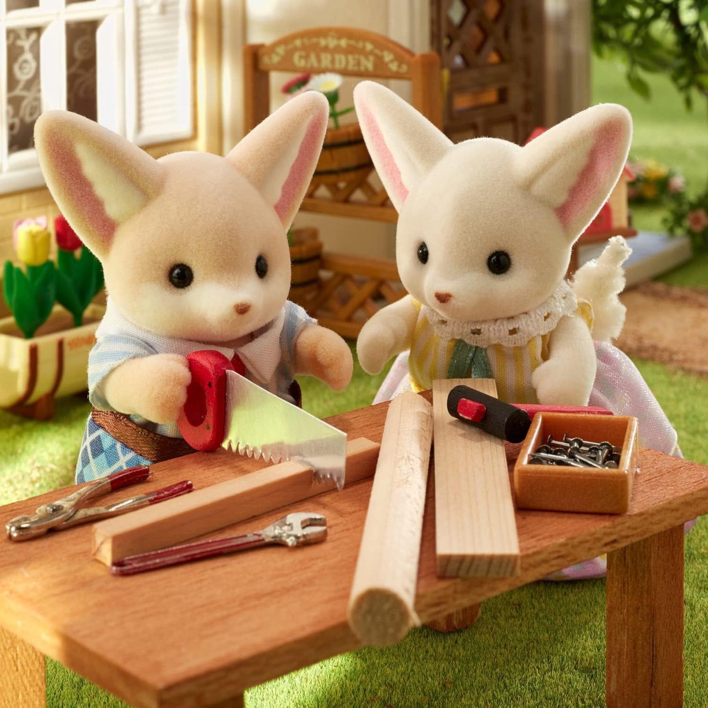 Calico Critters Fennec Fox Family Doll Set - 4 Figures & Double Stroller - Epoch Everlasting Play