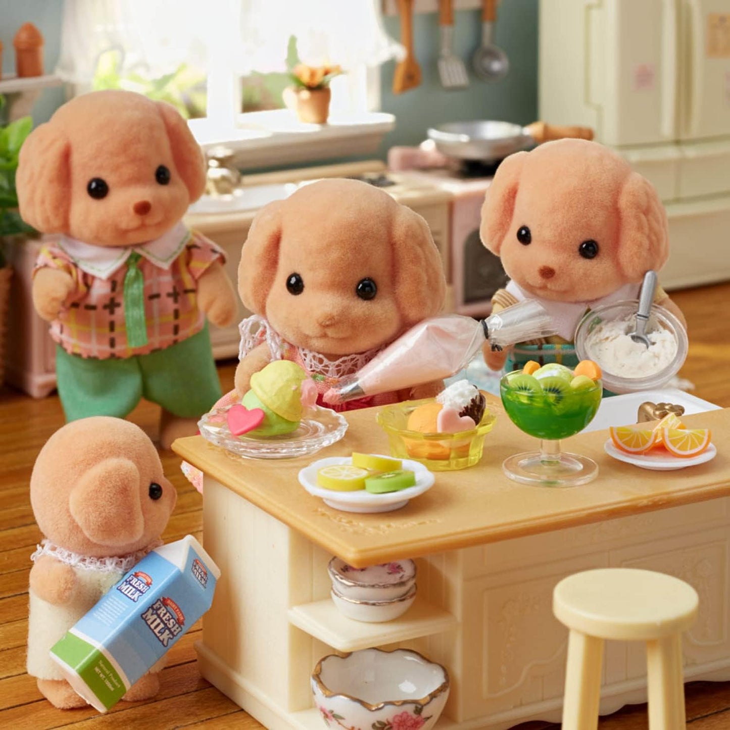 Calico Critters Toy Poodle Family Doll Set - 4 Puppy Dog Figures - Epoch Everlasting Play