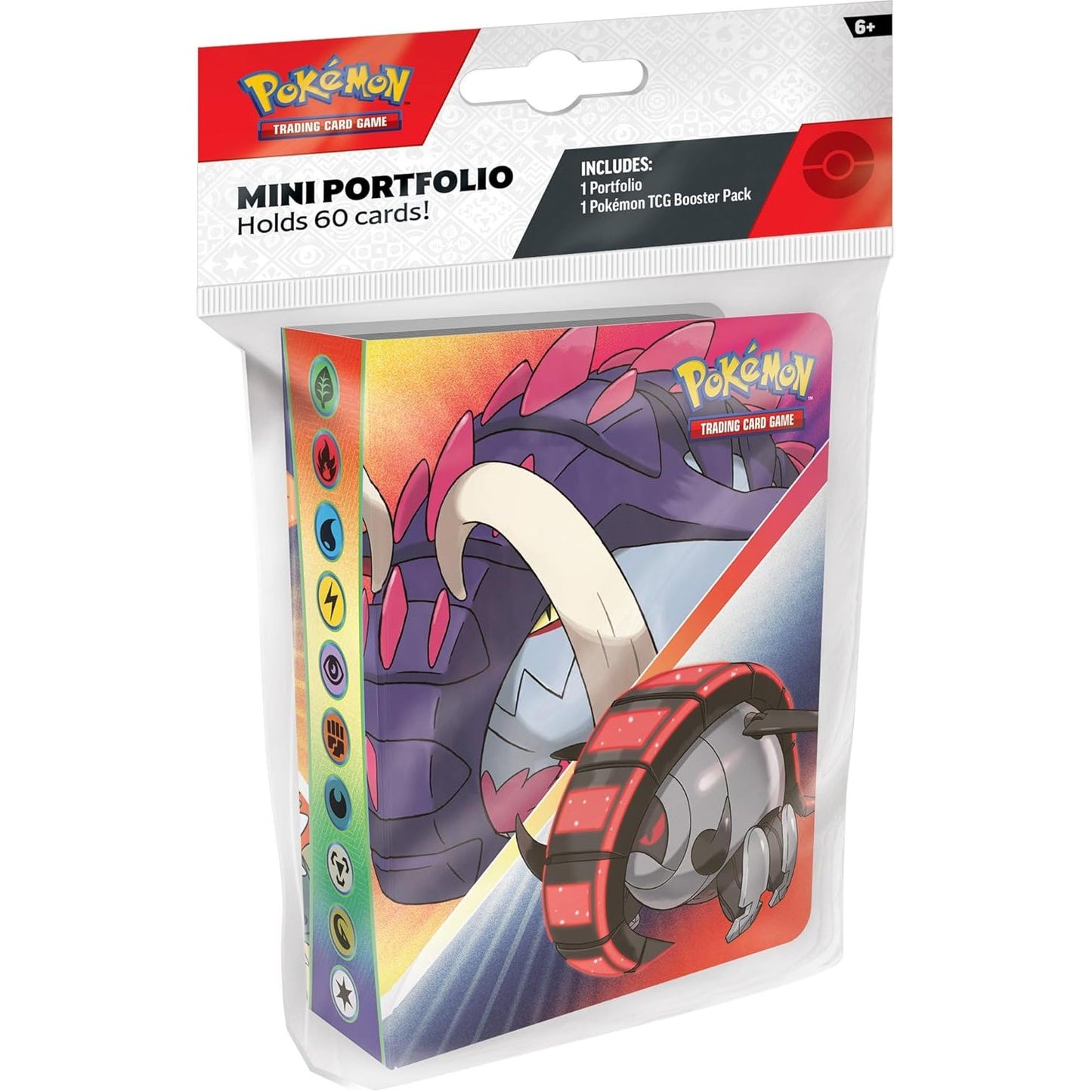 Pokemon TCG Mini Portfolio Q2 2024 - Holds 60 Cards, Includes Booster Pack - Great Tusk, Iron Treads, Iron Moth, Slither Wing