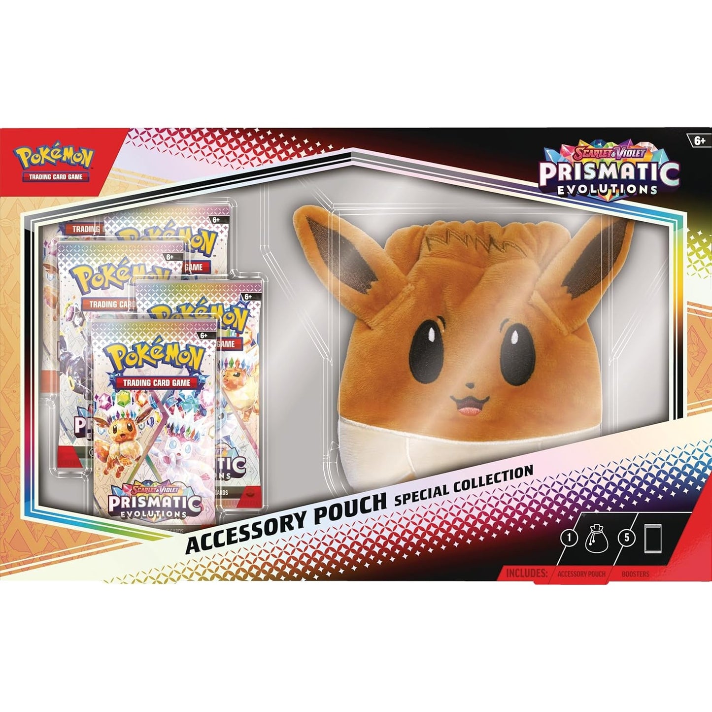 Pokemon TCG Scarlet & Violet Prismatic Evolutions Accessory Pouch - Special Collection - Eevee Pouch + 5 Booster Packs!