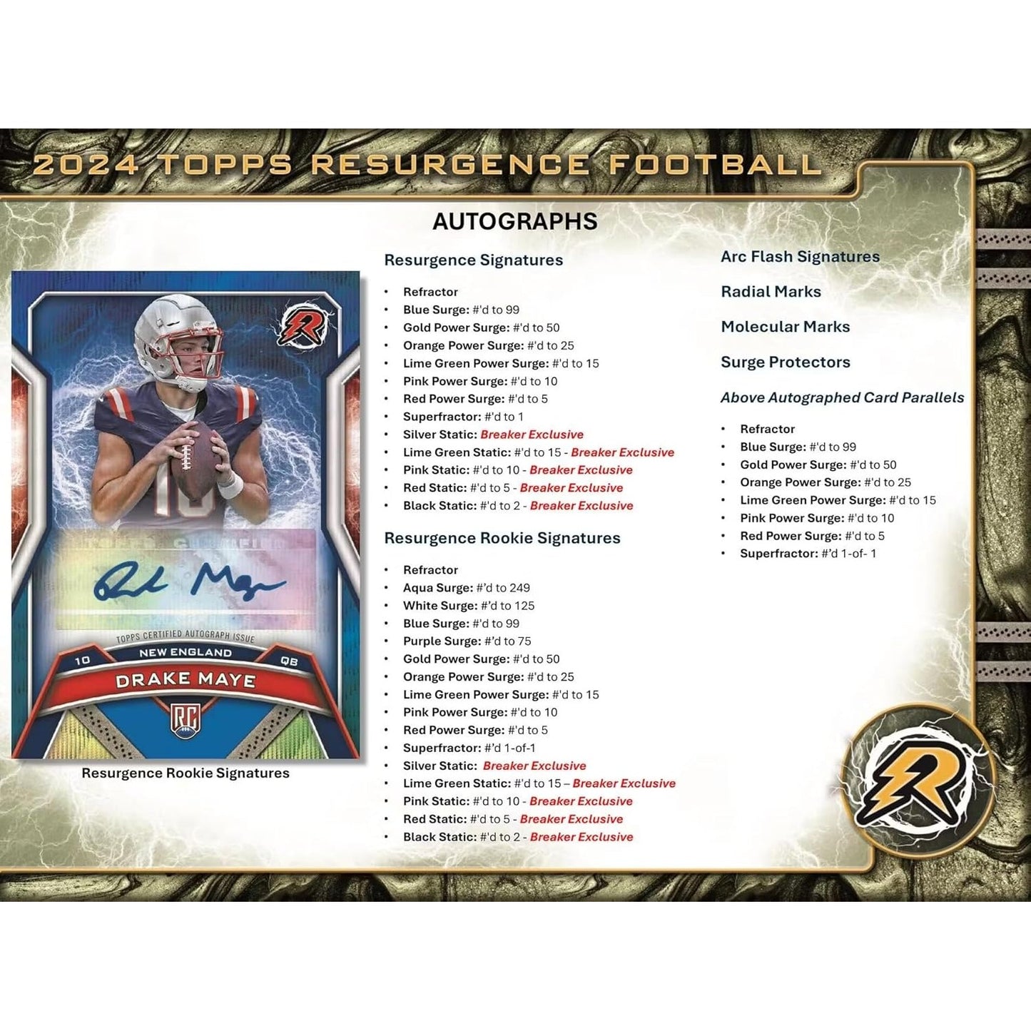 2024 Resurgence Football Mega Box - 6 Packs, 48 Trading Cards - Topps