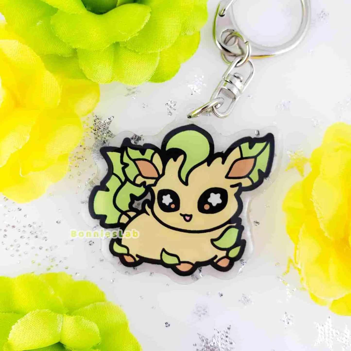 Pokemon Chibi Eeveelution Leafeon Acrylic Keychain Charm - Bonnies Lab