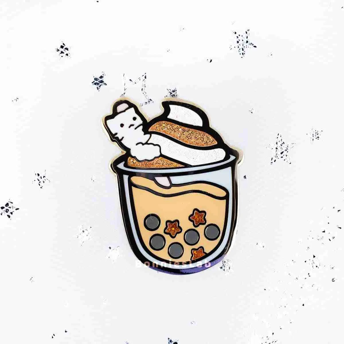 Neko Cafe Boba Milk Tea Enamel Pin - Bonnies Lab