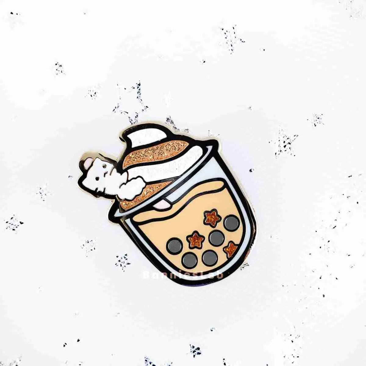 Neko Cafe Boba Milk Tea Enamel Pin - Bonnies Lab