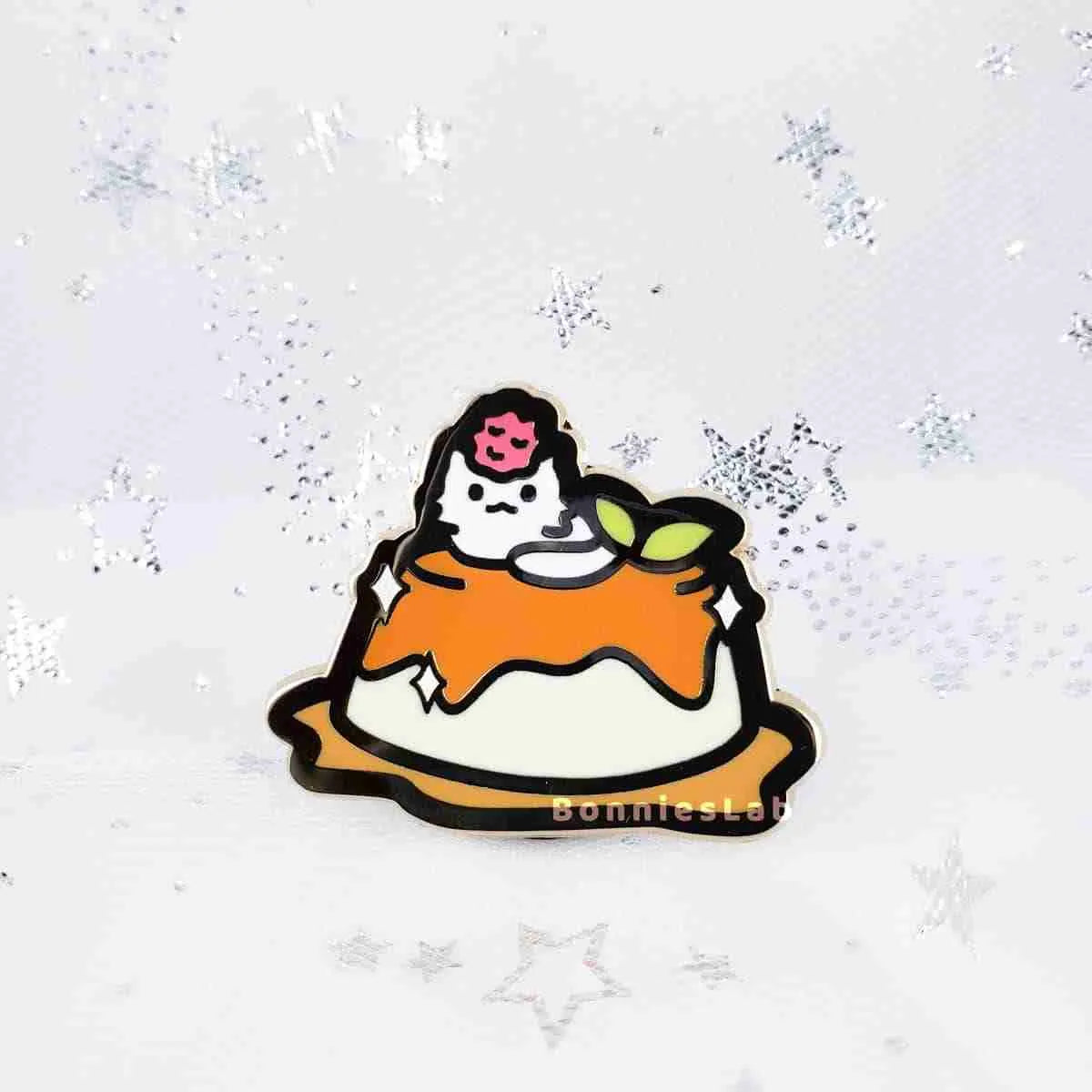 Neko Cafe Caramel Flan Enamel Pin - Bonnies Lab