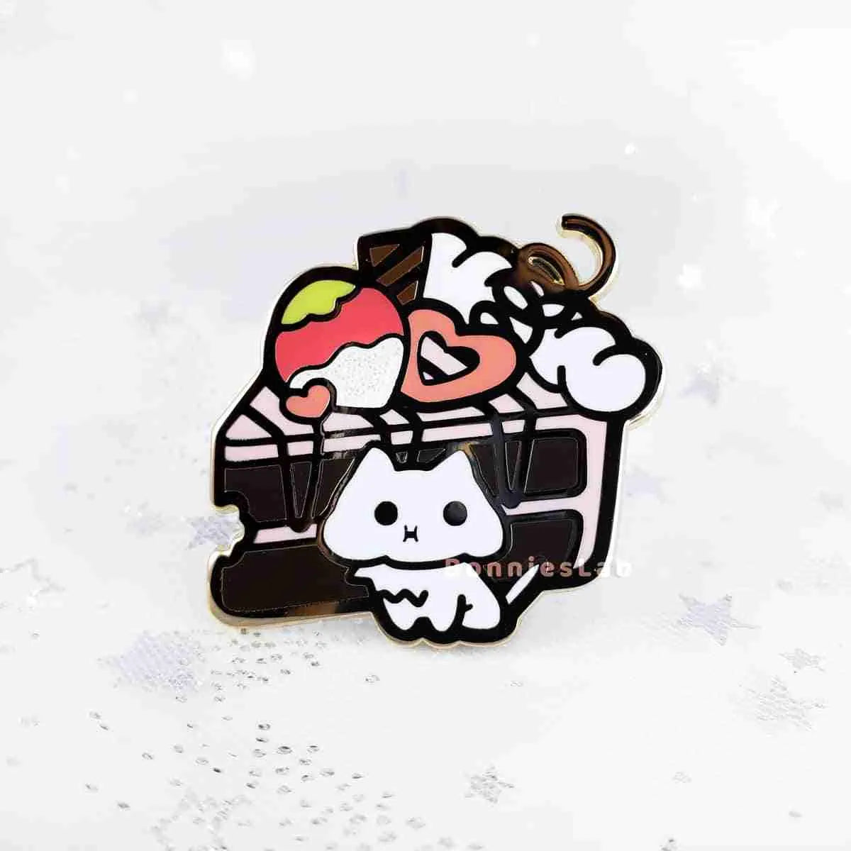 Neko Cafe Chocolate Strawberry Cake Enamel Pin - Bonnies Lab