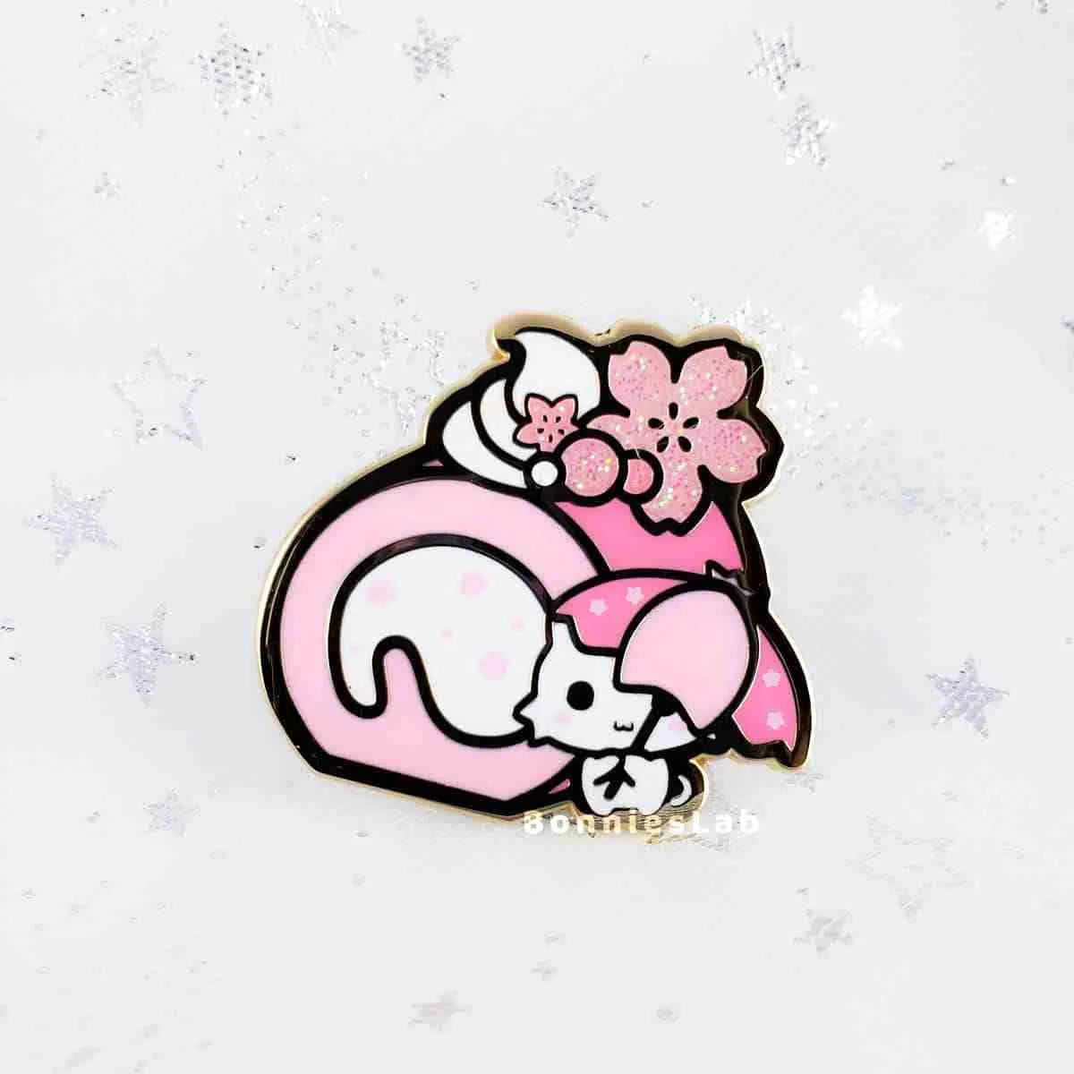 Neko Cafe Sakura Roll Cake Enamel Pin - Bonnies Lab