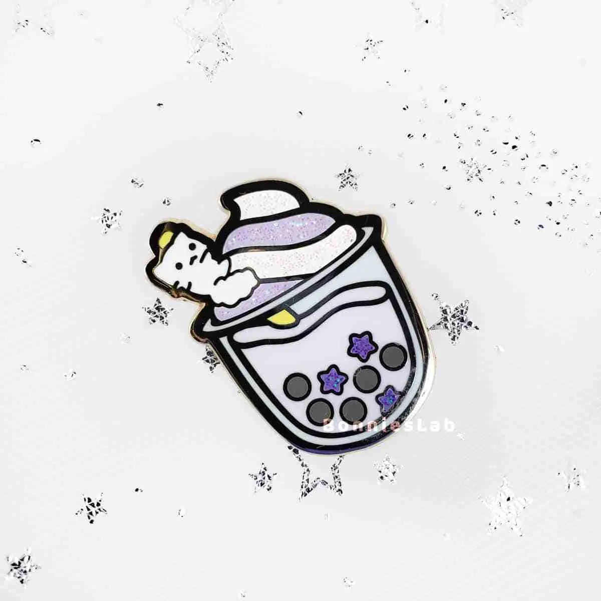 Neko Cafe Sweets Series 2 Taro Milk Tea Enamel Pin - Bonnies Lab