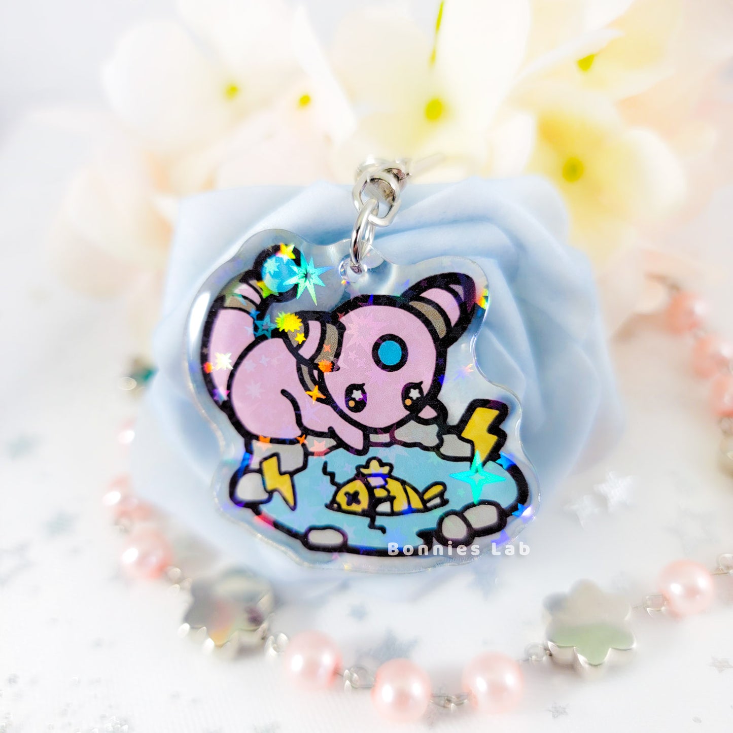 Pokemon Shiny Ampharos Holographic Acrylic Keychain Charm - Bonnies Lab