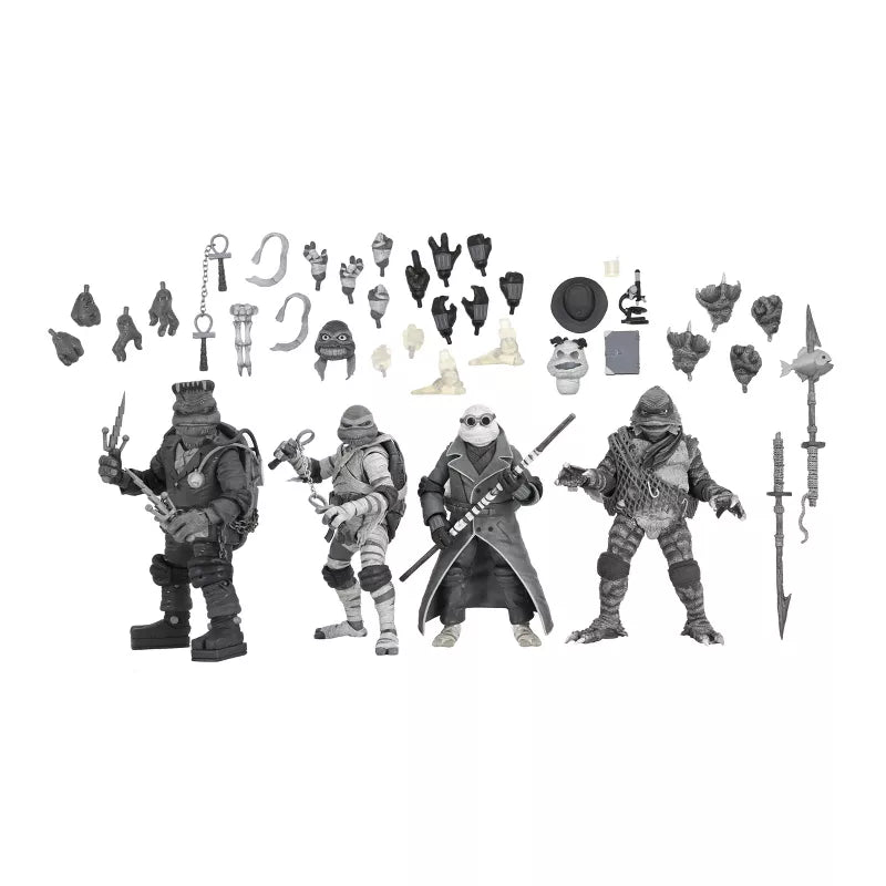 tmnt universal monsters neca Universal Monsters x Teenage Mutant Ninja Turtles Black & White Action Figure 4-Pack