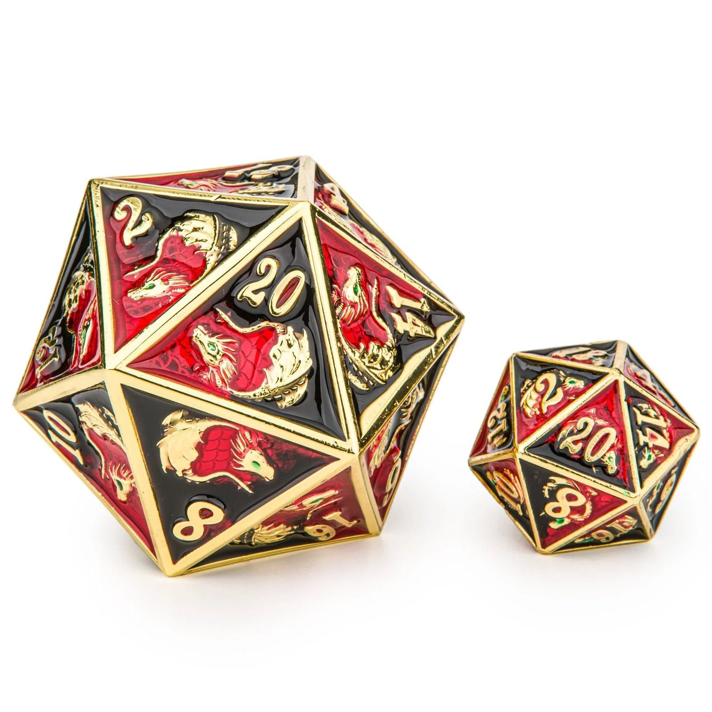 45mm Dragon D20 Die - Gold with Red & Black - Hymgho Dice