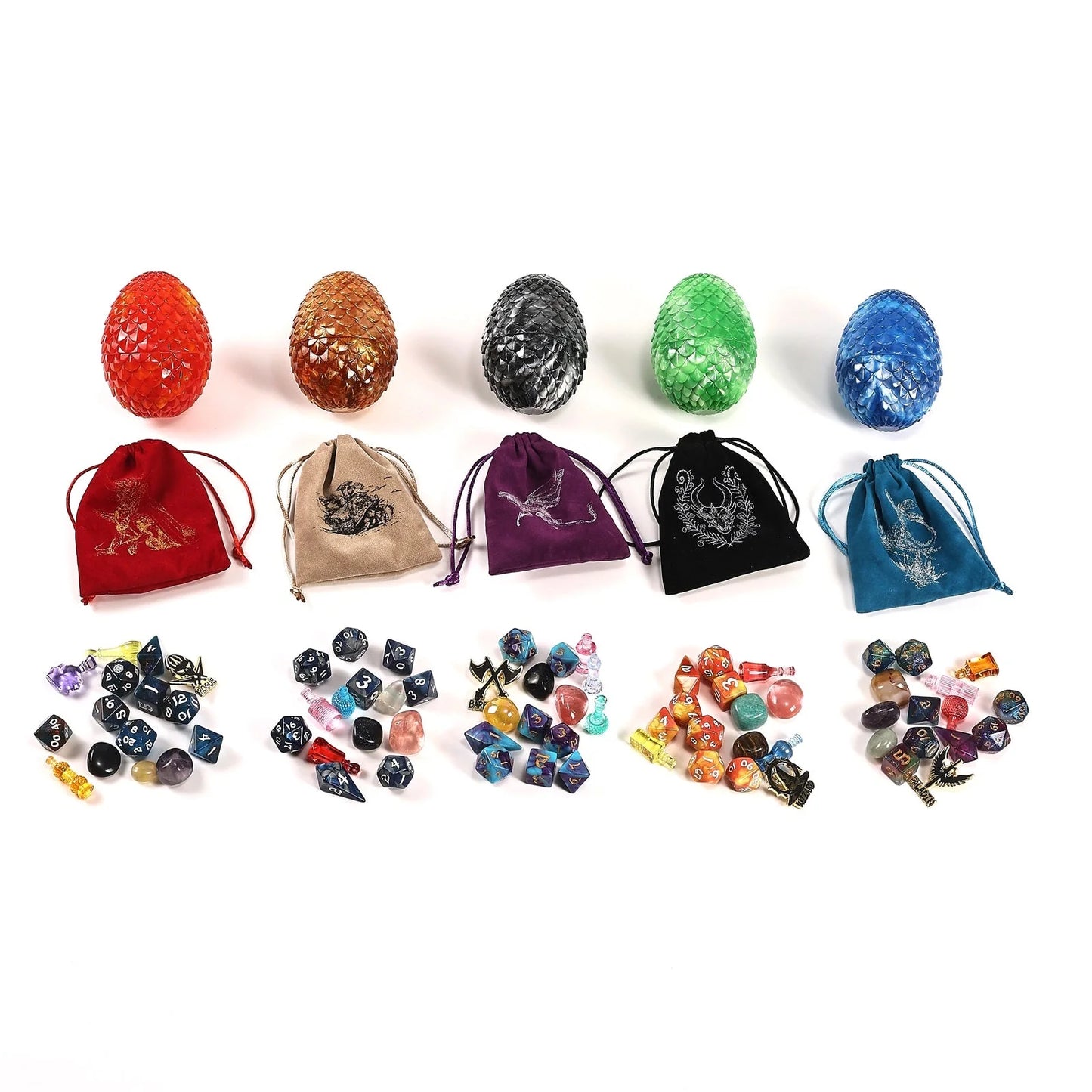 Dragon's Hoard RPG Mystery Treasure Egg - Dice Set, Bag, Enamel Pin & More! - Hymgho Dice