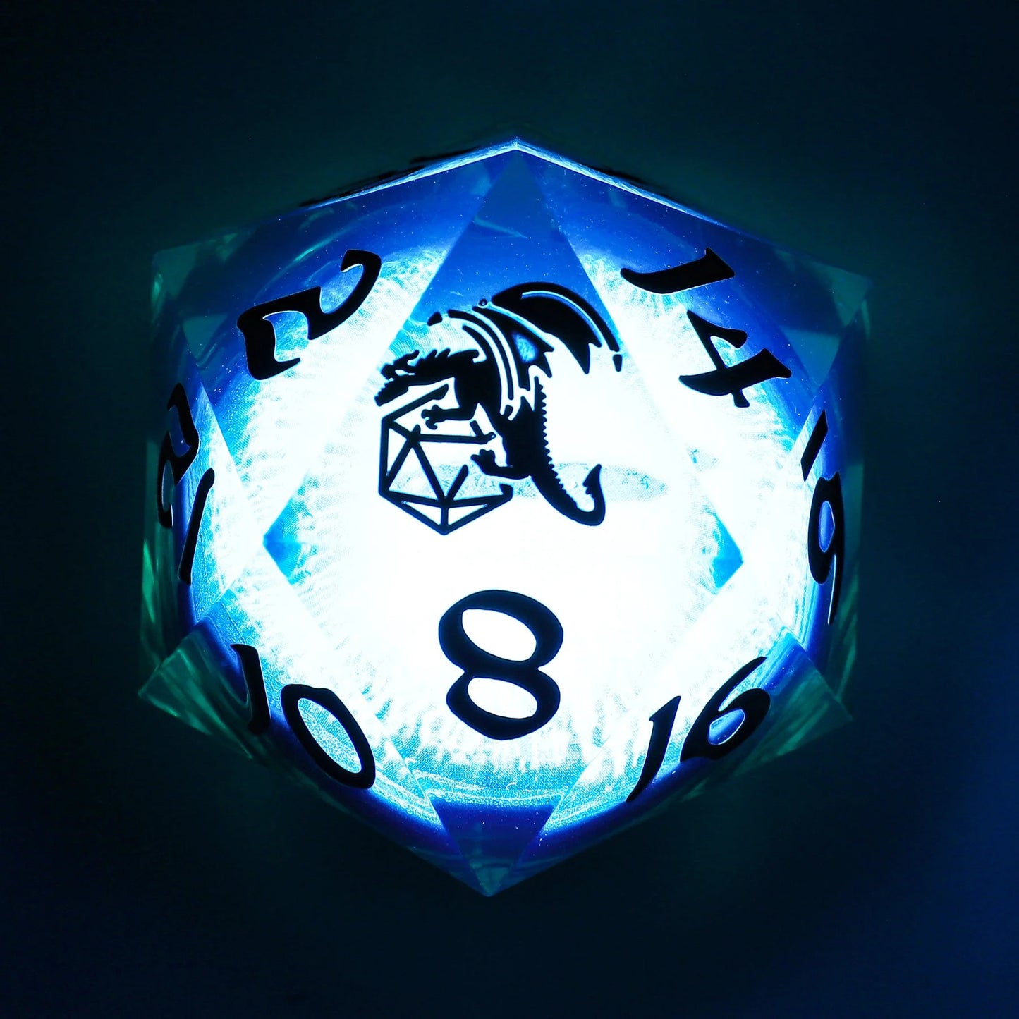 Always Watching: Beholder's Gaze D20 Die with LED Light - 33mm, Sharp Edged Resin - Hymgho Dice