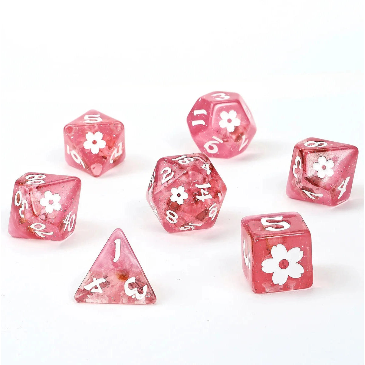 Wyrmforged Rollers Sakura Blossom Polyhedral Dice Set - Pink & White, Rounded Resin - Hyngho Dice