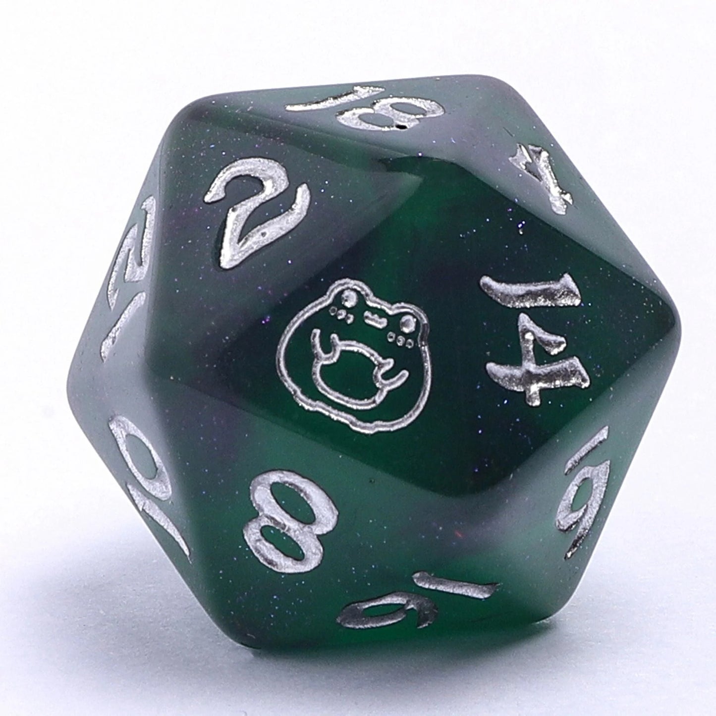 Wyrmforged Rollers Bog Frog Silver Glow in the Dark Dice Set - 7-Piece Rounded Resin Polyhedral - Hyngho Dice