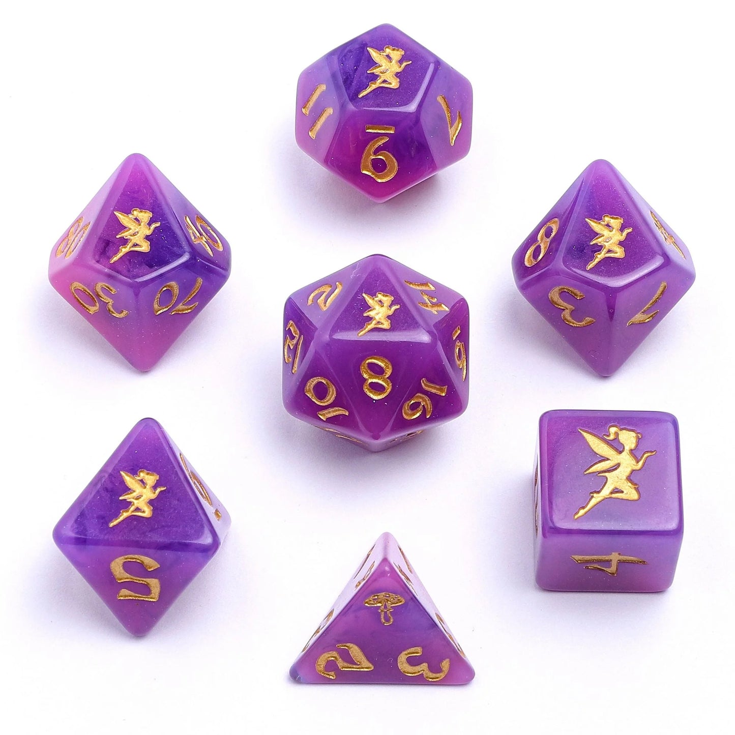 Wyrmforged Rollers Pixie Dust Gold Glow in the Dark Dice Set - 7-Piece Rounded Resin Polyhedral - Hyngho Dice