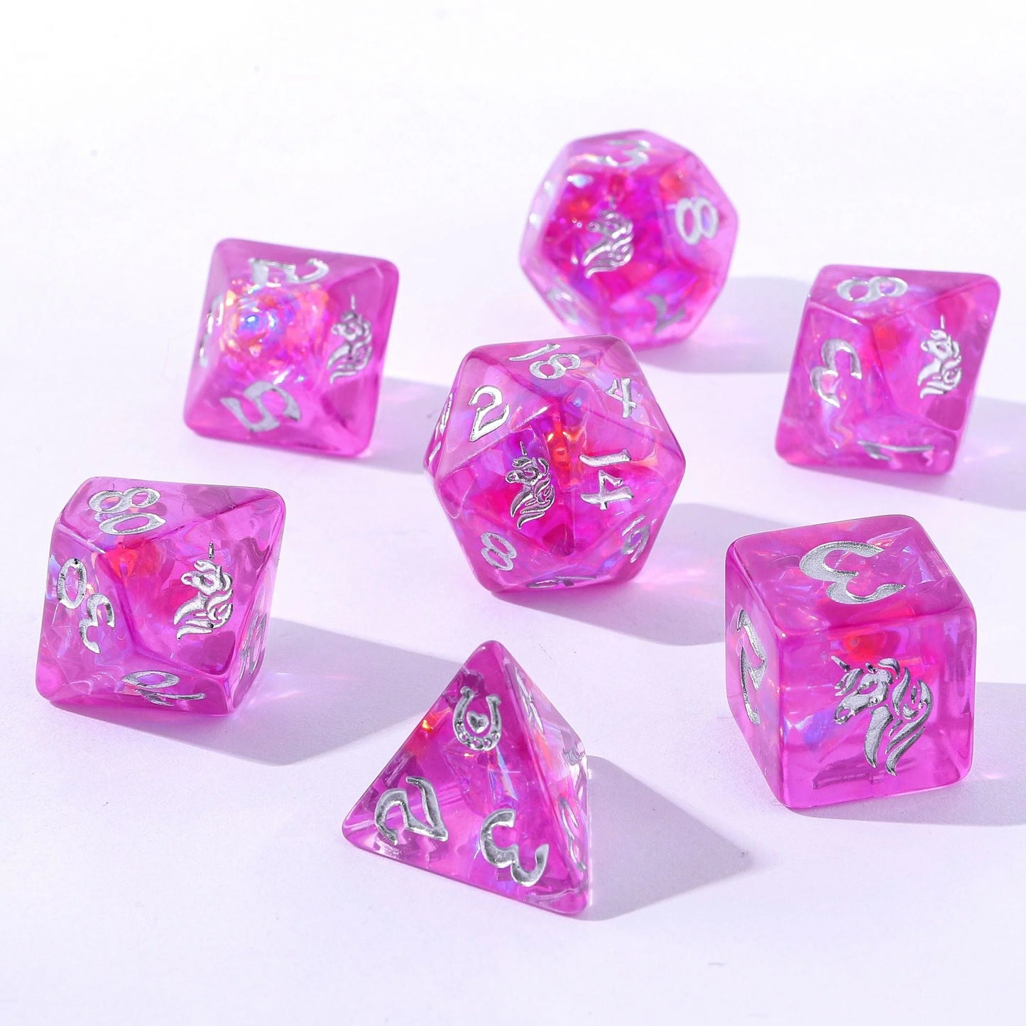 Wyrmforged Rollers Lumina Unicorn Dice Set - 7-Piece Rounded Resin Polyhedral - Hyngho Dice