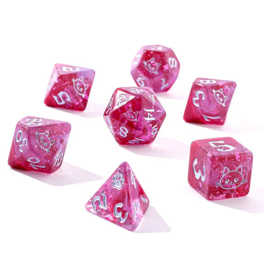 Wyrmforged Rollers Purrfect Pink Dice Set - 7-Piece Rounded Resin Polyhedral - Hyngho Dice