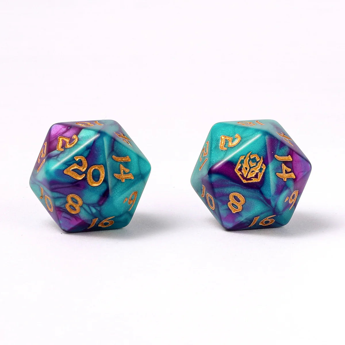 Wyrmformed Rollers Frostbloom Metal Polyhedral Dice Set - 8-Piece, Teal & Purple, Rounded Edge - Hymgho Dice