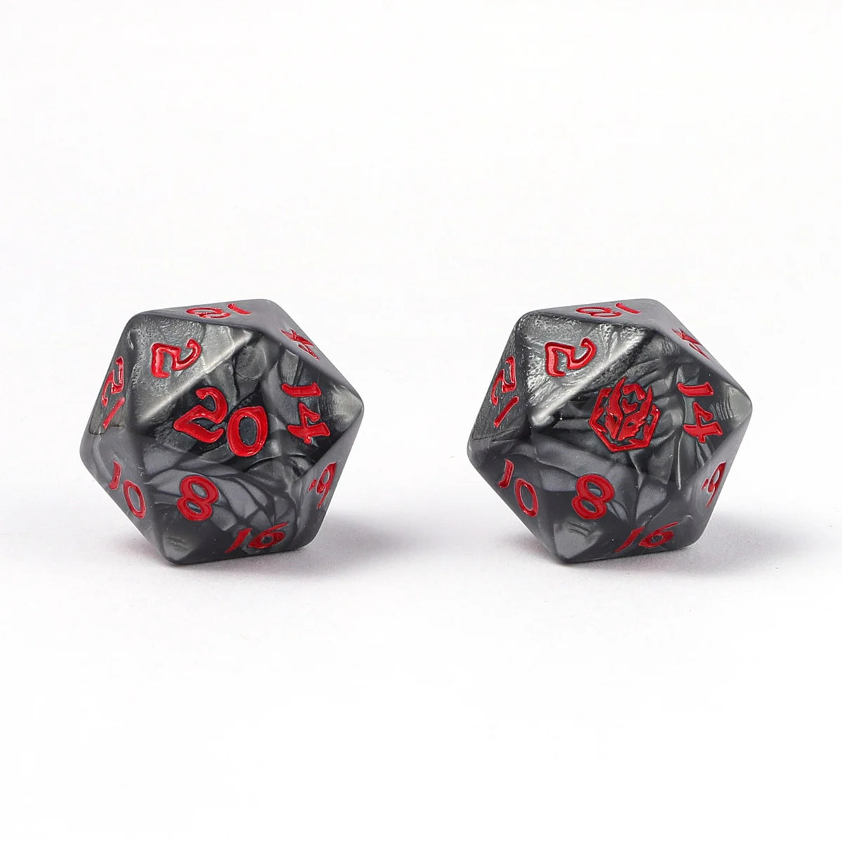 Wyrmformed Rollers Iron Golem Metal Polyhedral Dice Set - 8-Piece, Grey & Red, Rounded Edge - Hymgho Dice