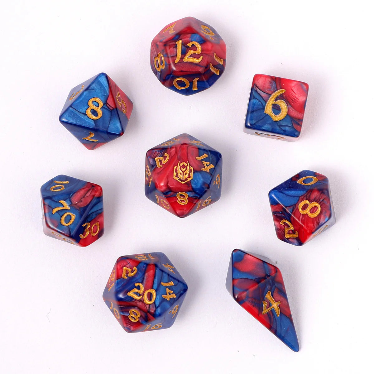 Wyrmformed Rollers Stormcaller Metal Polyhedral Dice Set - 8-Piece, Red & Blue, Rounded Edge - Hymgho Dice