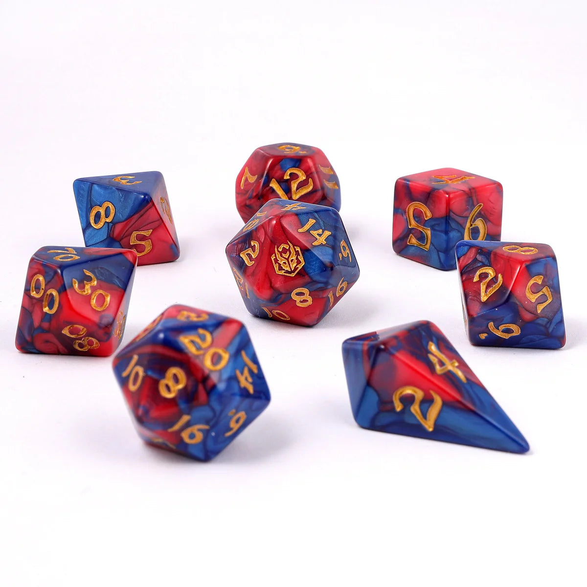 Wyrmformed Rollers Stormcaller Metal Polyhedral Dice Set - 8-Piece, Red & Blue, Rounded Edge - Hymgho Dice