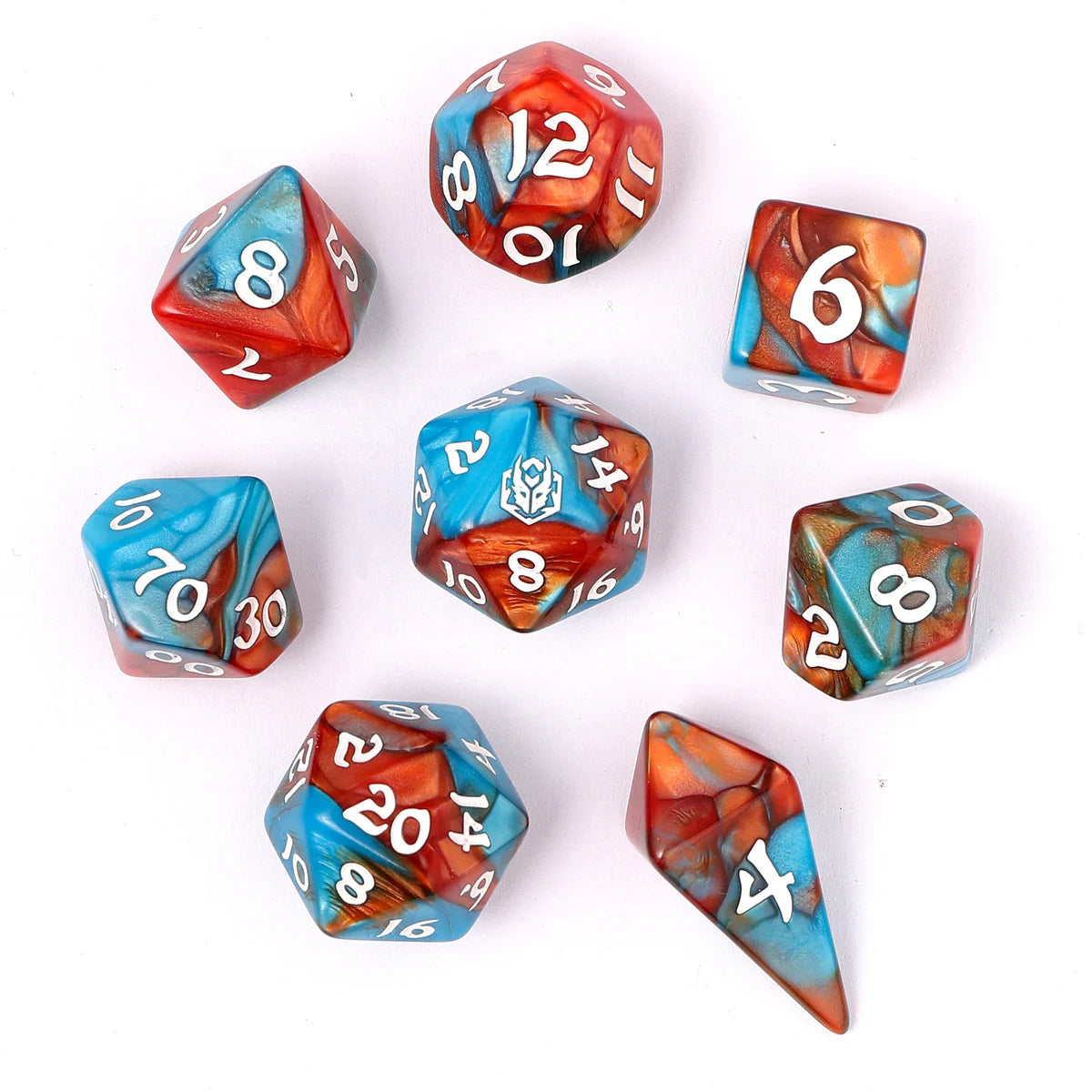 Wyrmformed Rollers Bard's Cloak Metal Polyhedral Dice Set - 8-Piece, Red & Blue, Rounded Edge - Hymgho Dice