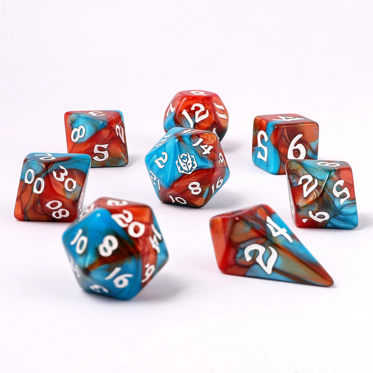 Wyrmformed Rollers Bard's Cloak Metal Polyhedral Dice Set - 8-Piece, Red & Blue, Rounded Edge - Hymgho Dice
