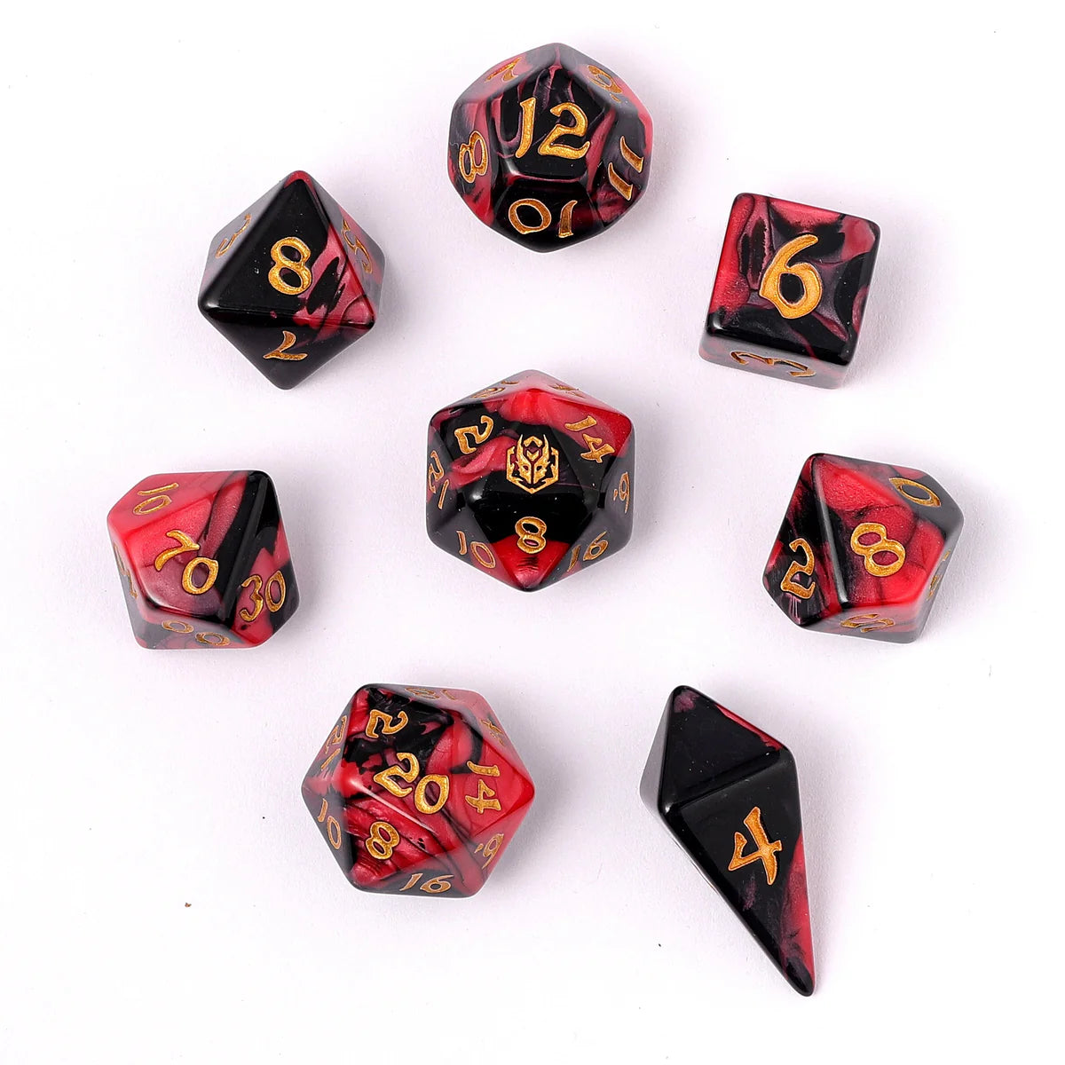 Wyrmformed Rollers Blood Pact Metal Polyhedral Dice Set - 8-Piece, Red & Black, Rounded Edge - Hymgho Dice
