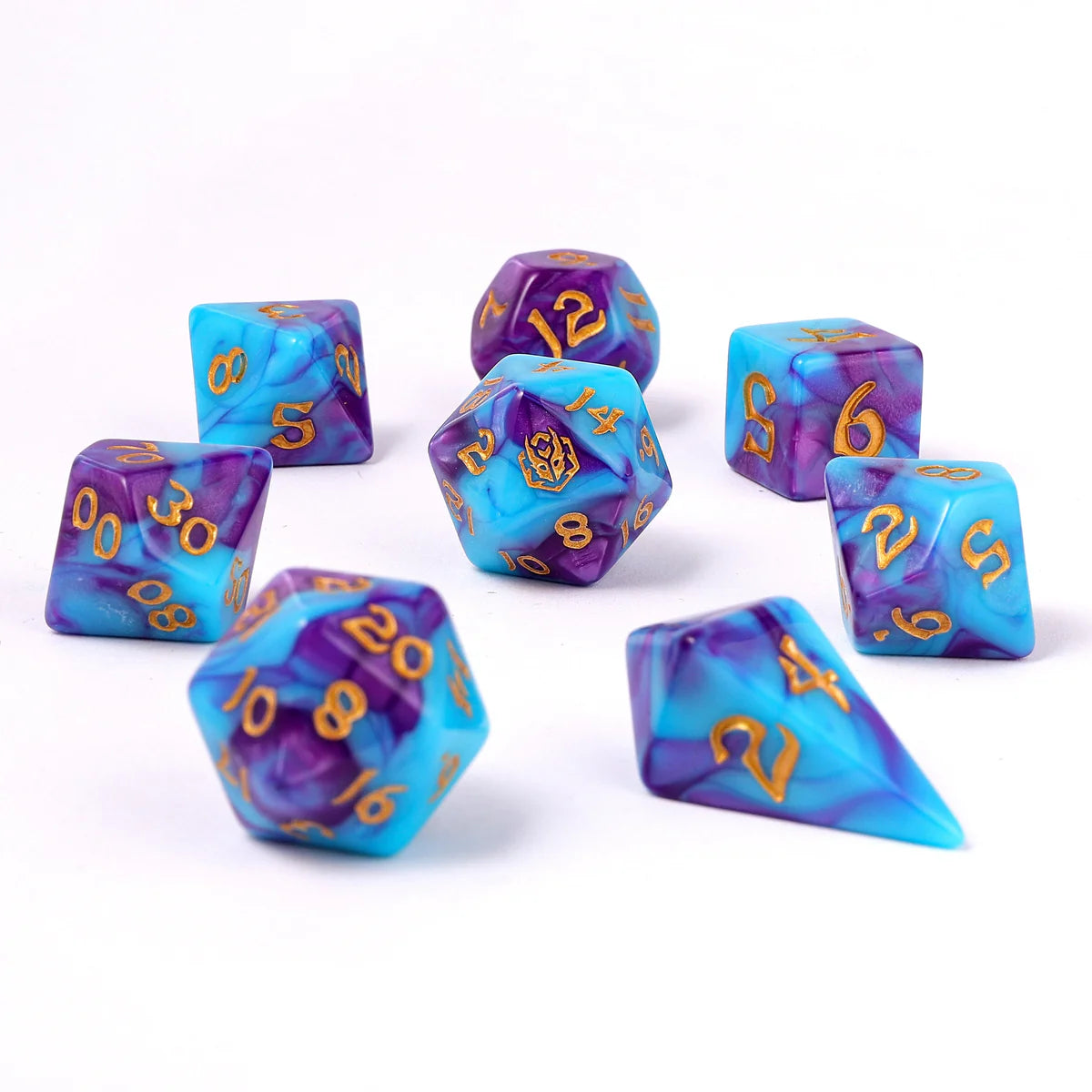 Wyrmformed Rollers Banshee's Wail Metal Polyhedral Dice Set - 8-Piece, Purple & Blue, Rounded Edge - Hymgho Dice