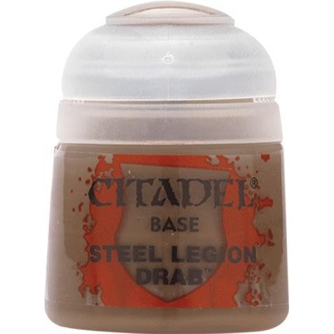 Citadel Base: Steel Legion Drab - Warhammer Model Paint, 12ml Pot - Games Workshop