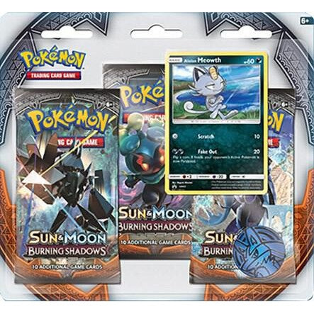 Pokémon TCG: Sun & Moon—Burning Shadows Alolan Meowth Blister SM03 - 3 Booster Packs, Coin & Holofoil!