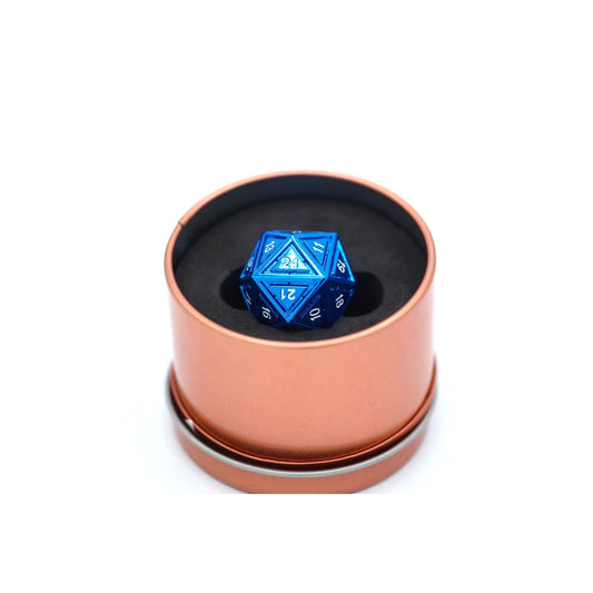 Titan's Fist Solid Metal D24 Die - Blue & White - Hymgho Dice