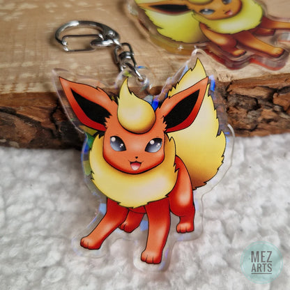 Pokemon Flareon Crystal Holographic Acrylic Keychain - Mez Arts