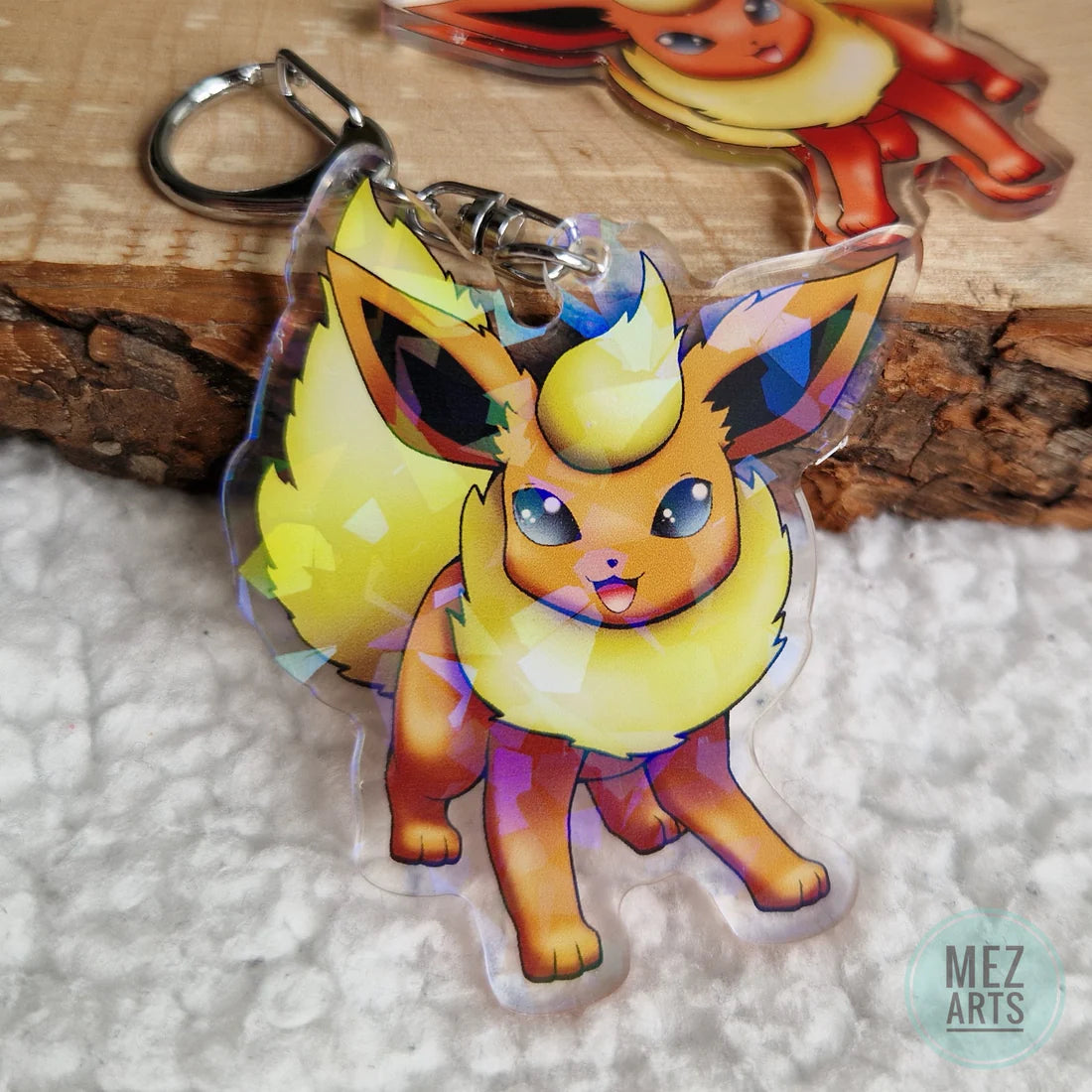 Pokemon Flareon Crystal Holographic Acrylic Keychain - Mez Arts